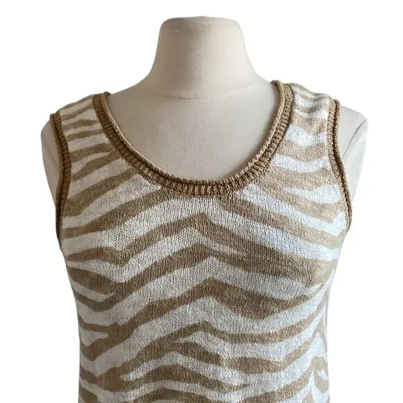 LOU & GREY Zebra Print Tank Womens Sz Small Tan Cream Coastal - Picture 3 of 6